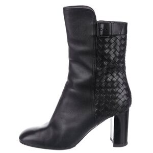 Bottega Veneta Intrecciato Weave Black Leather buckle boots